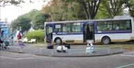 公園内の市バスとその周りの風景